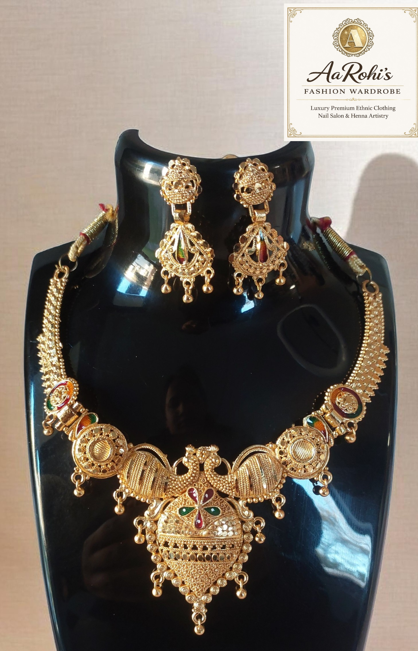 Traditional Gold-Plated Peacock Necklace Set