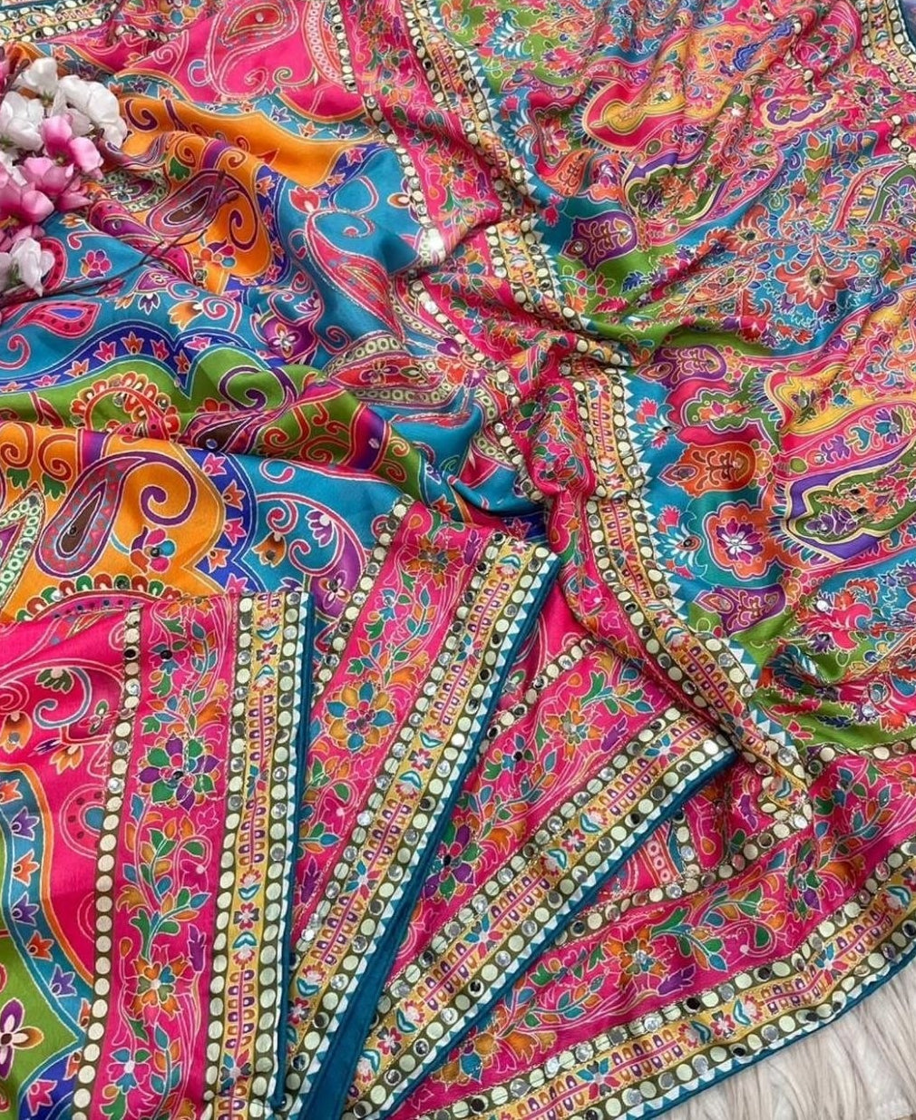 Designer Chinon Silk Saree (Pink)