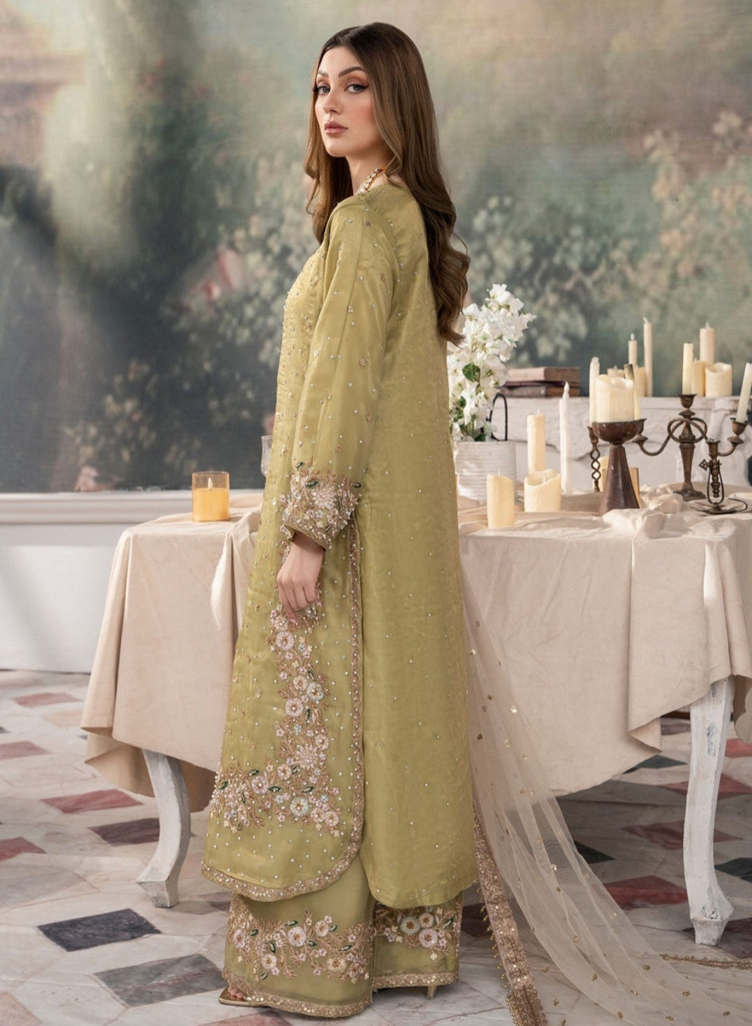 Elegant Embroidered Poly Silk Palazzo Suit (Size 50 & 52)
