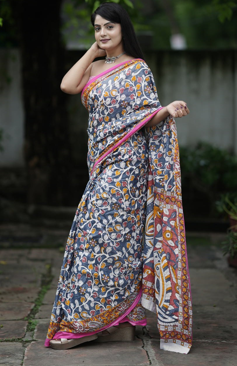 Premium Bagru Block Print Cotton Mulmul Saree