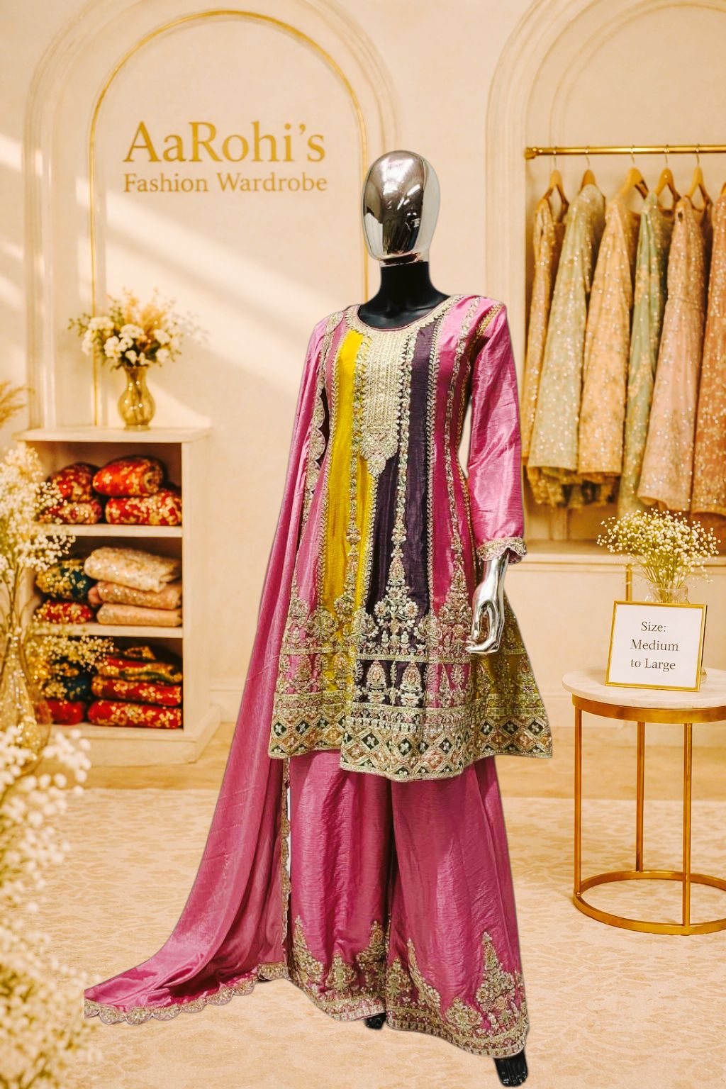Elegant Chinon Embroidered Suit Set