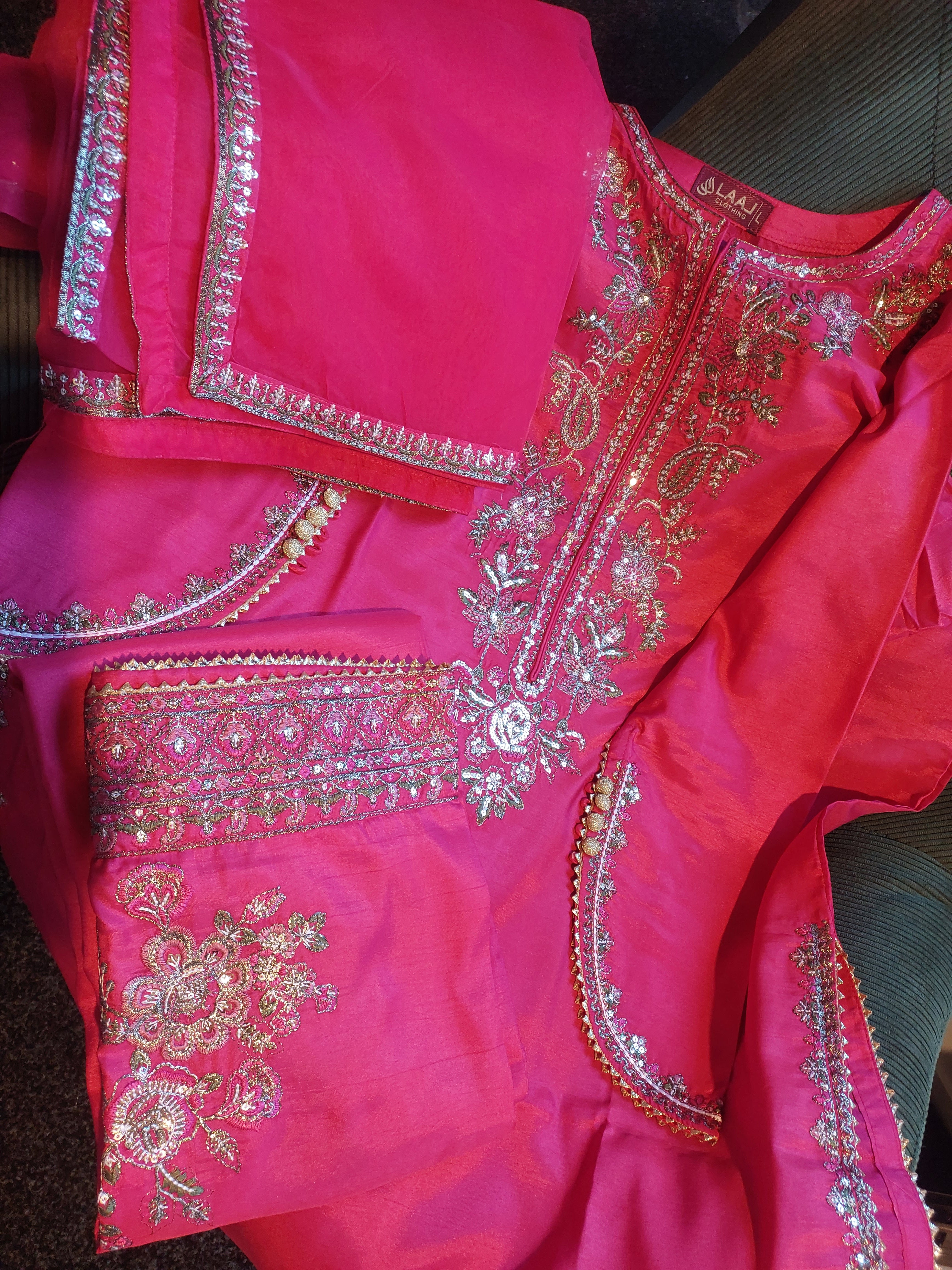 Pink Kattan Silk 3-Piece Kurta Set