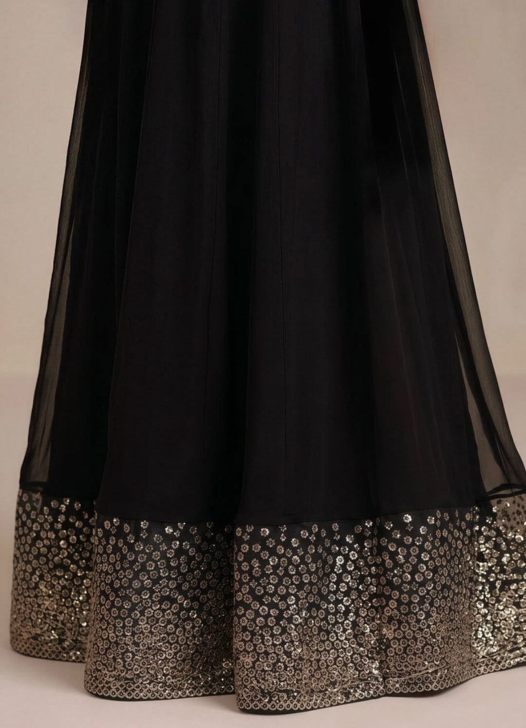 Black Embellished Chiffon Flared Pishwas – 3 Piece Set