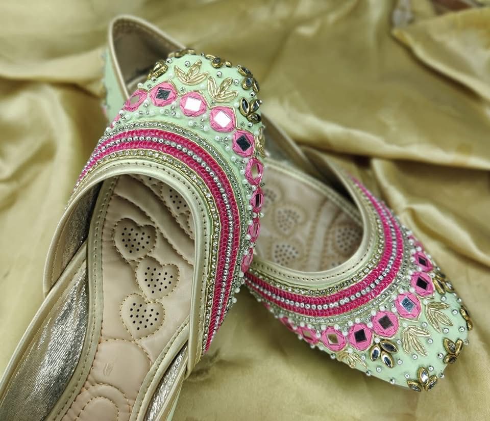 Mint Green Mirror Work Punjabi Jutti – Size 38