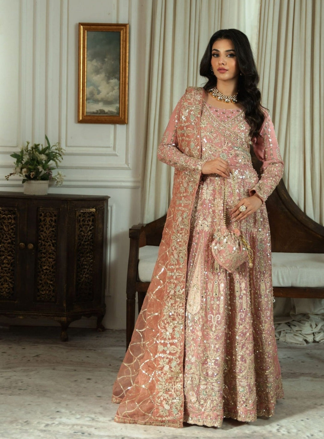 Safeena – Blush Pink Embroidered Anarkali Suit Set