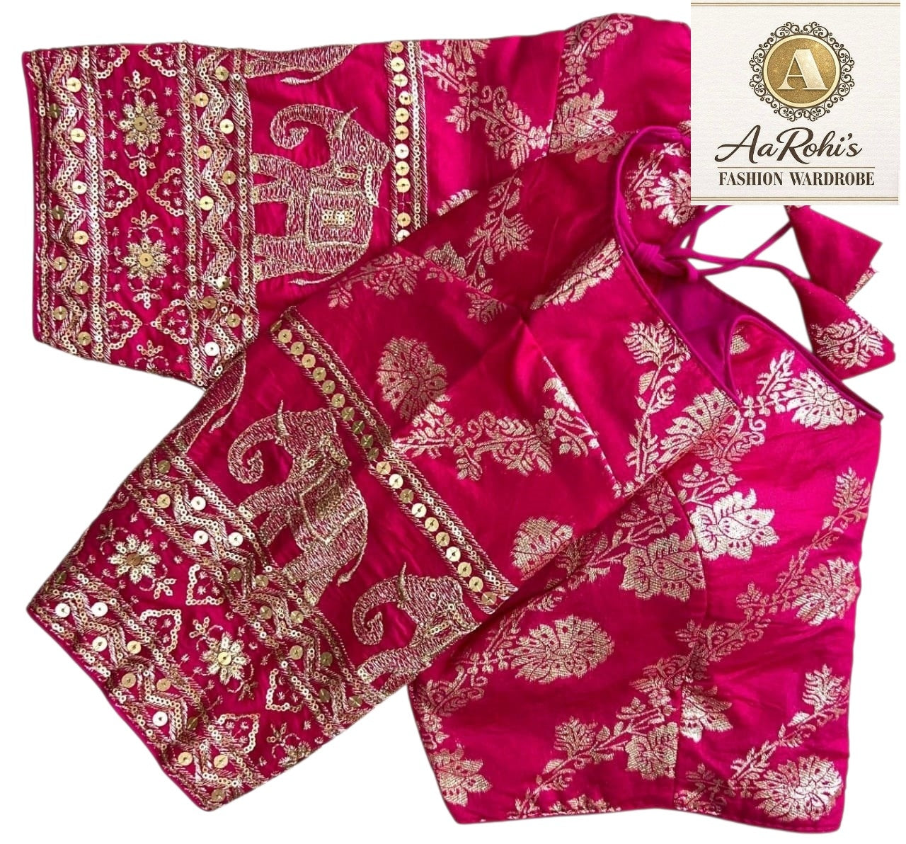 Premium Pure Dola Silk Blouse – Golden Embroidery