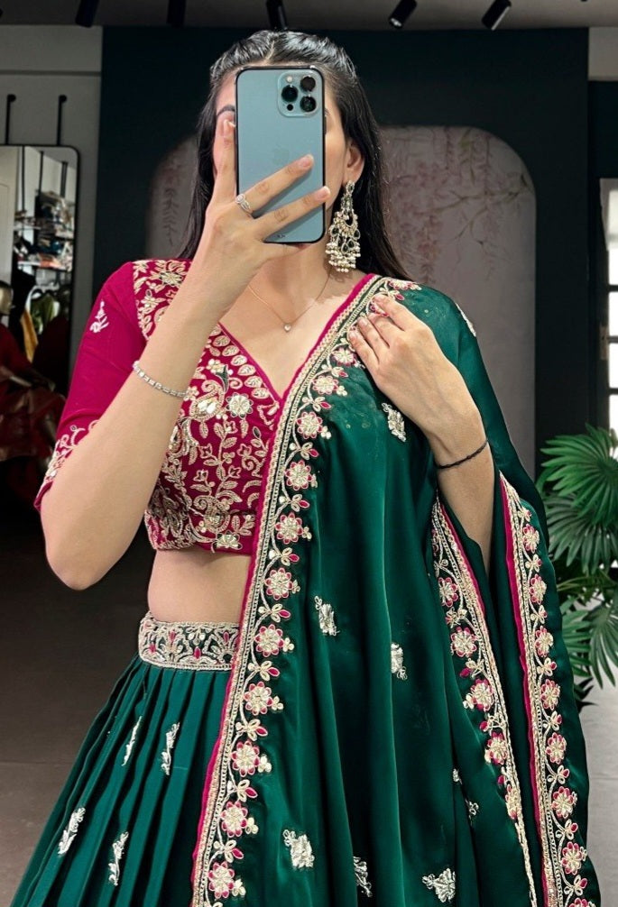 Luxury Silk Satin Embroidered Lehenga Set