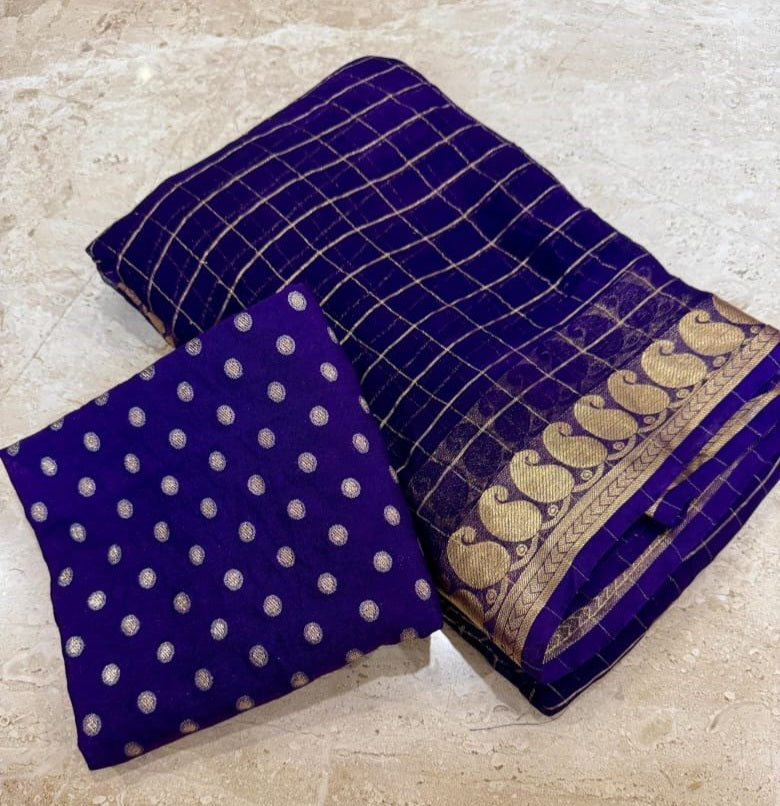 Viscose Georgette Saree with Banarasi Silk Blouse