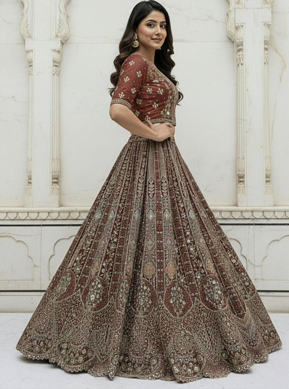 Premium Designer Lehenga Set (Rust Colour)