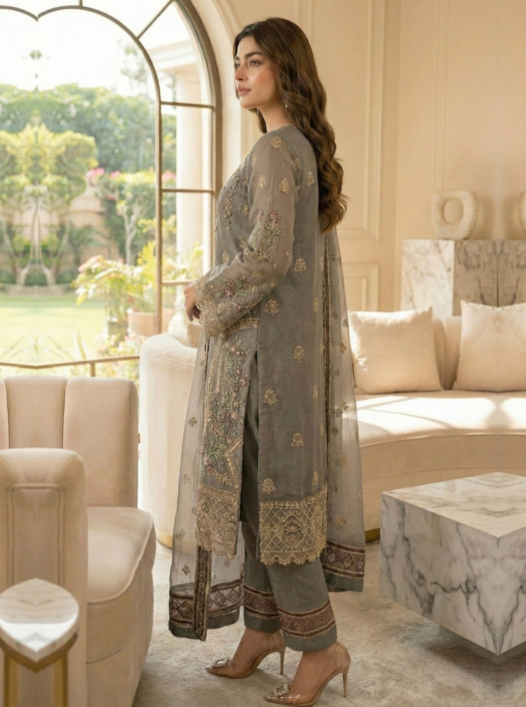 Elegant Grey Embroidered Kurta Set – Festive & Party Wear