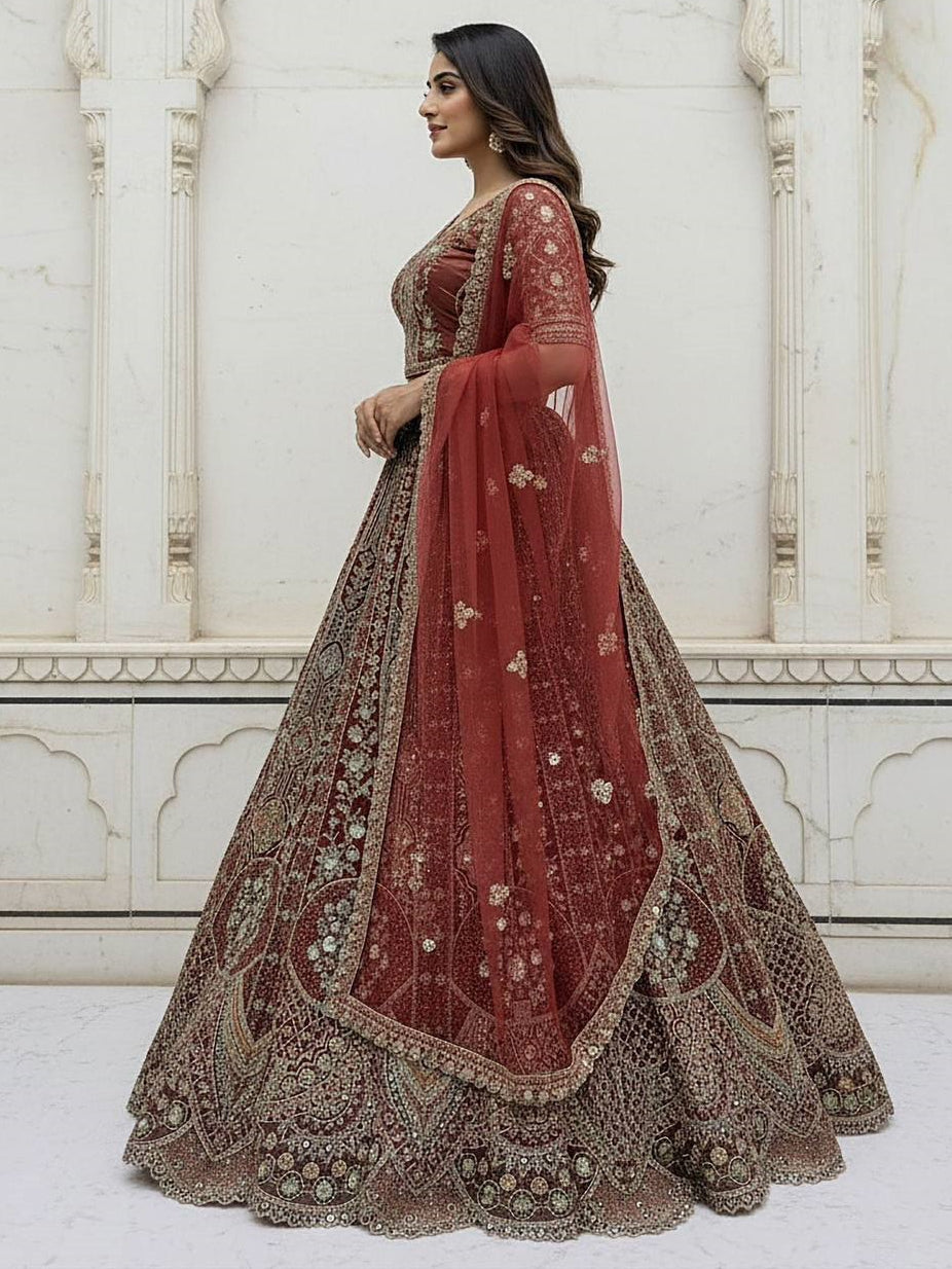 Premium Designer Lehenga Set (Rust Colour)