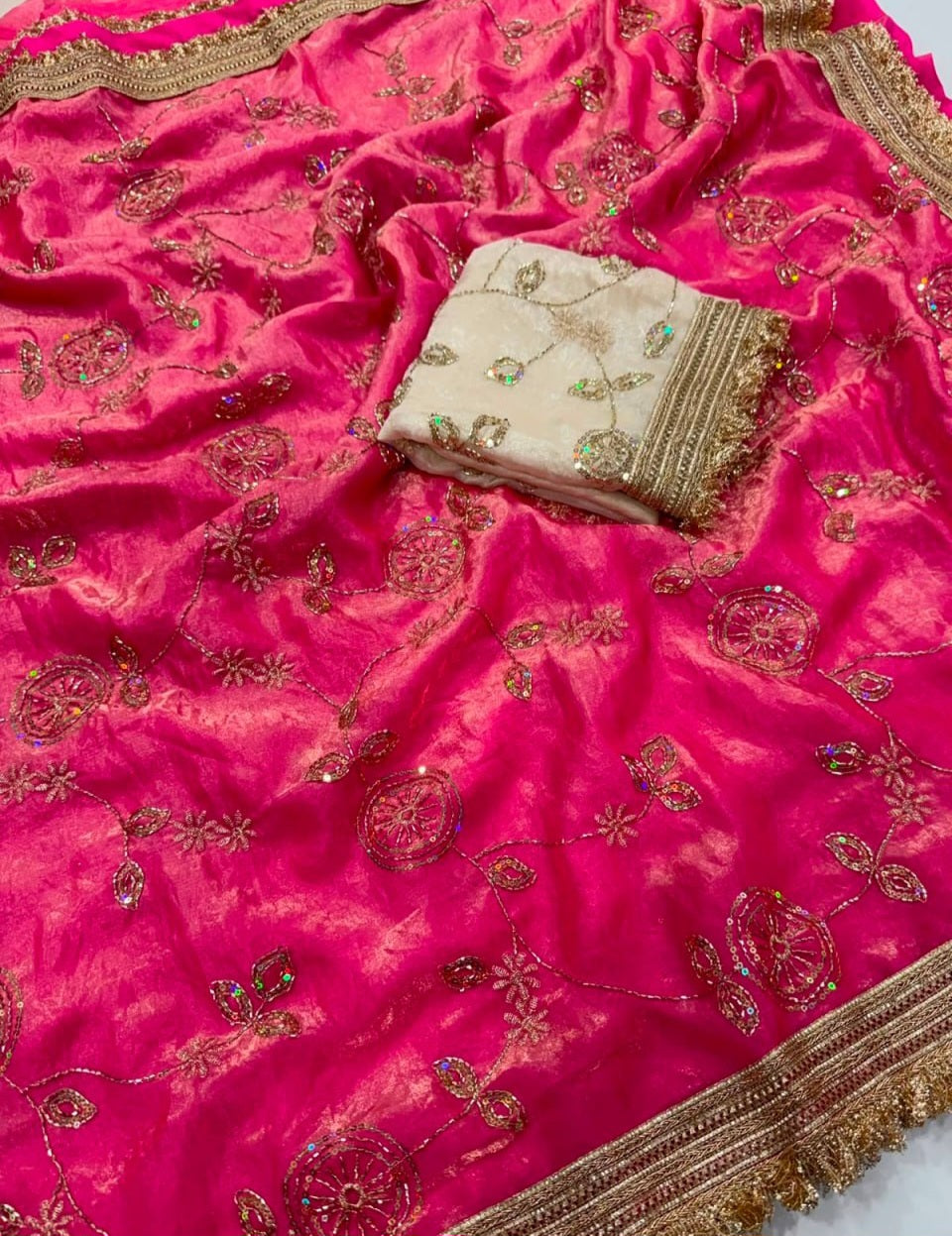 Premium Space Satin Multi-Sequin Saree