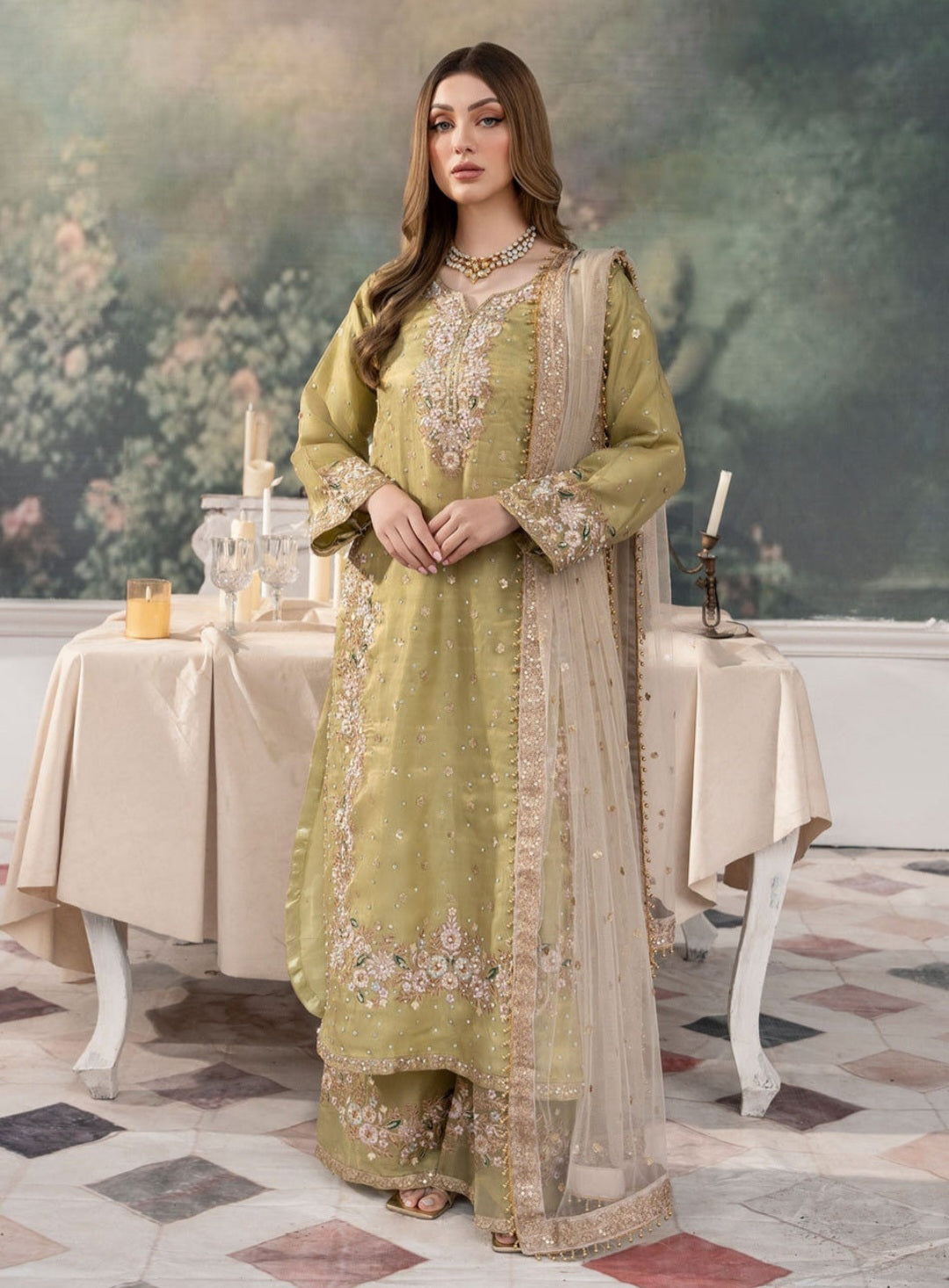 Elegant Embroidered Poly Silk Palazzo Suit (Size 50 & 52)