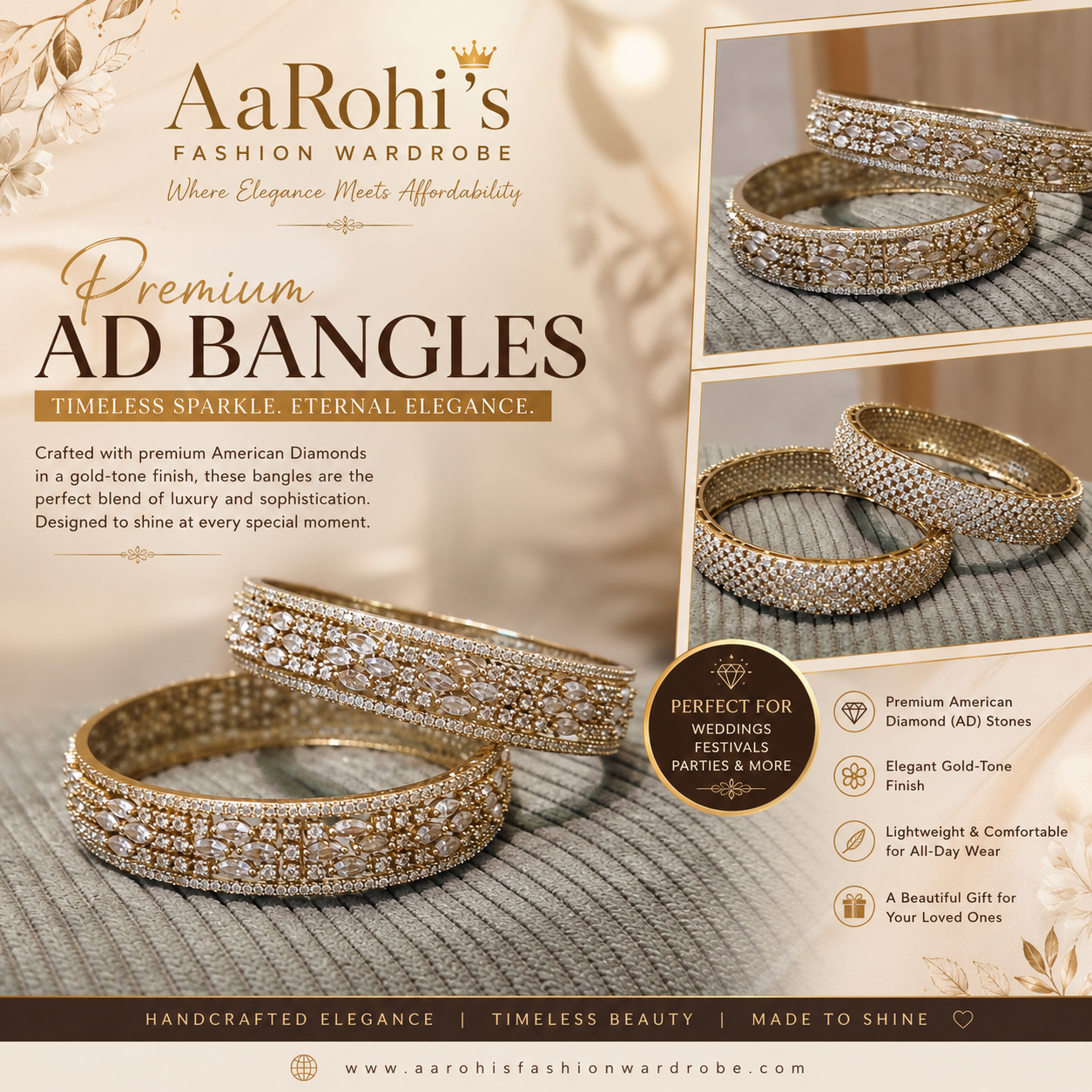 AD Gold Tone Designer Bangles