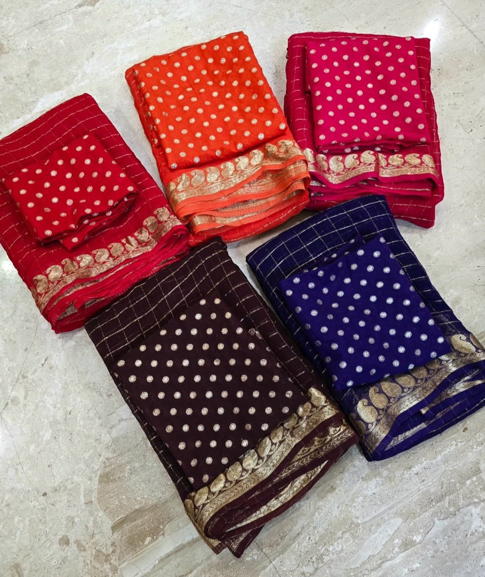 Viscose Georgette Saree with Banarasi Silk Blouse