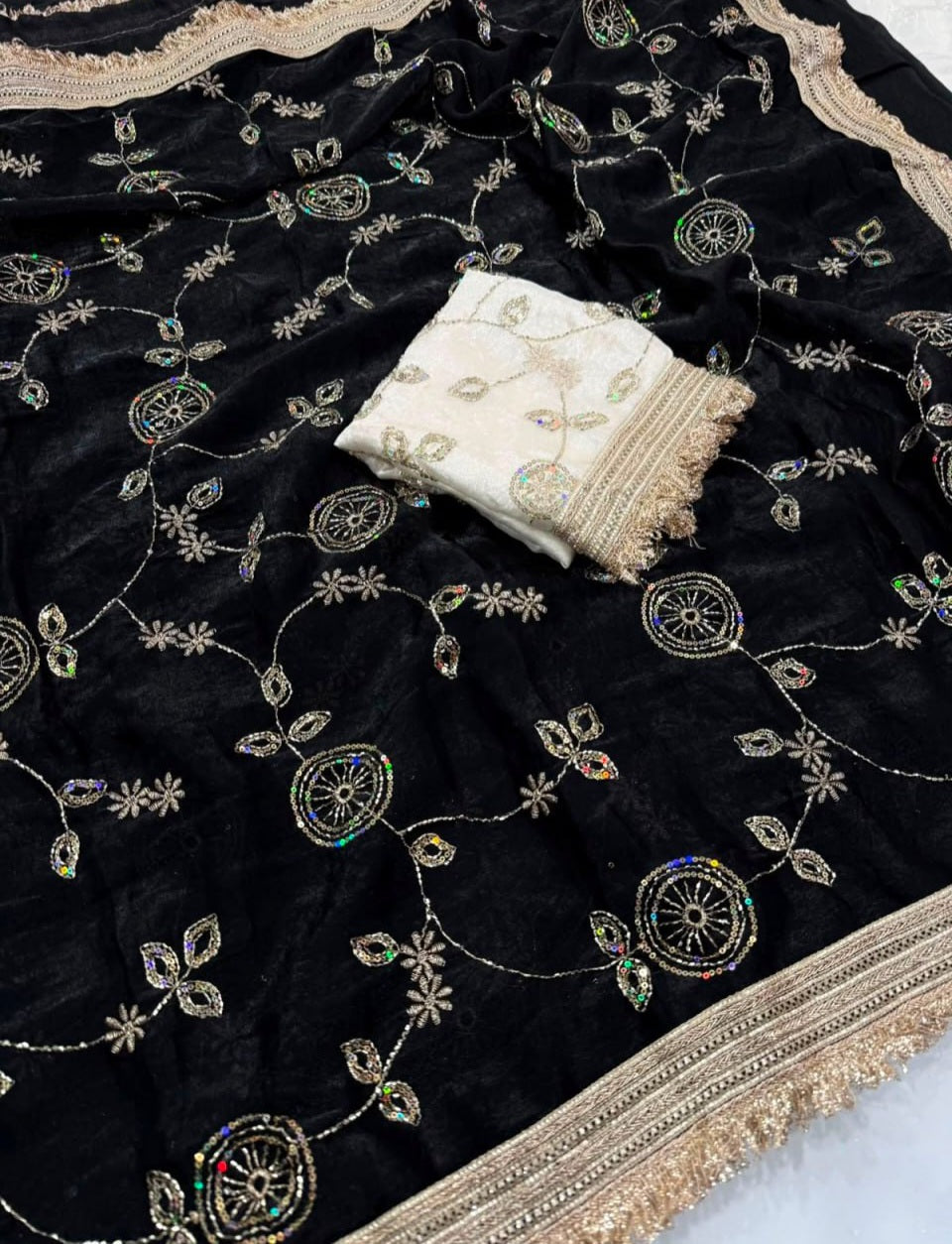 Premium Space Satin Multi-Sequin Saree