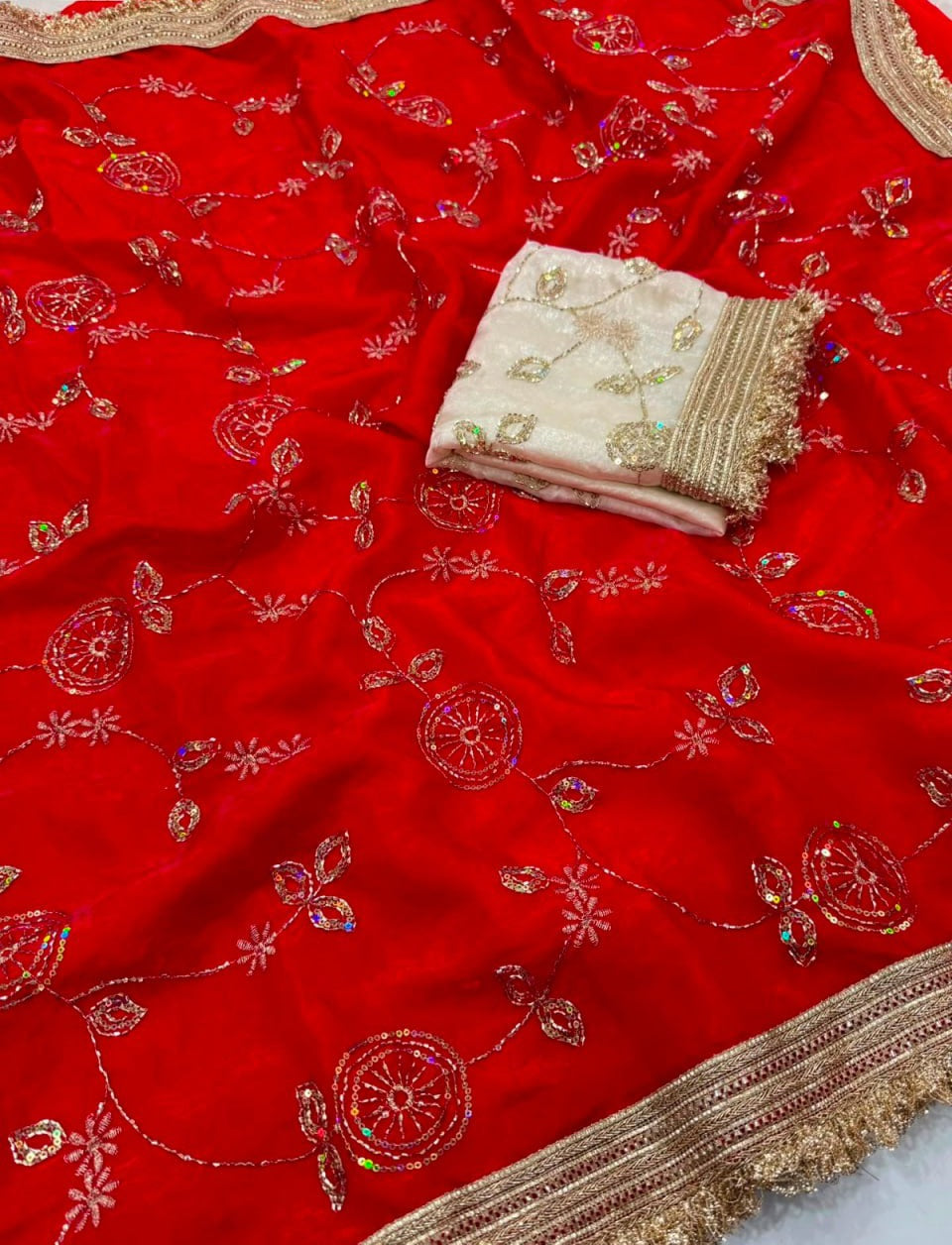 Premium Space Satin Multi-Sequin Saree