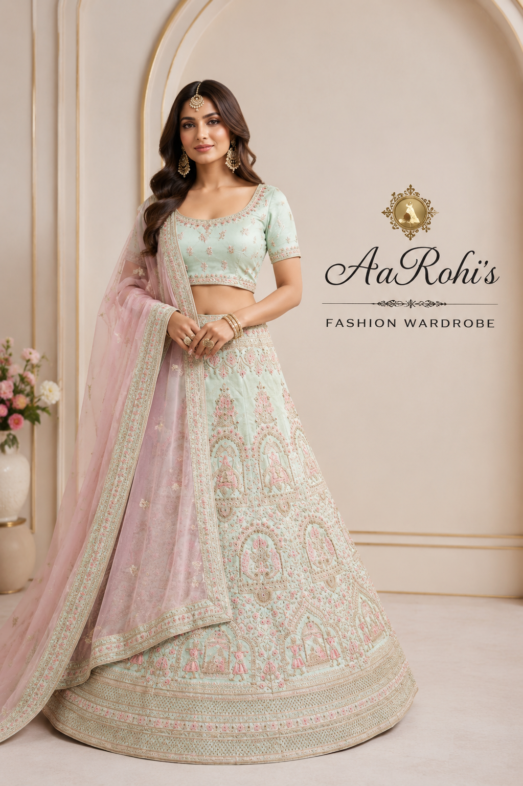 Pastel Mint Bridal Lehenga with Heavy Embroidery