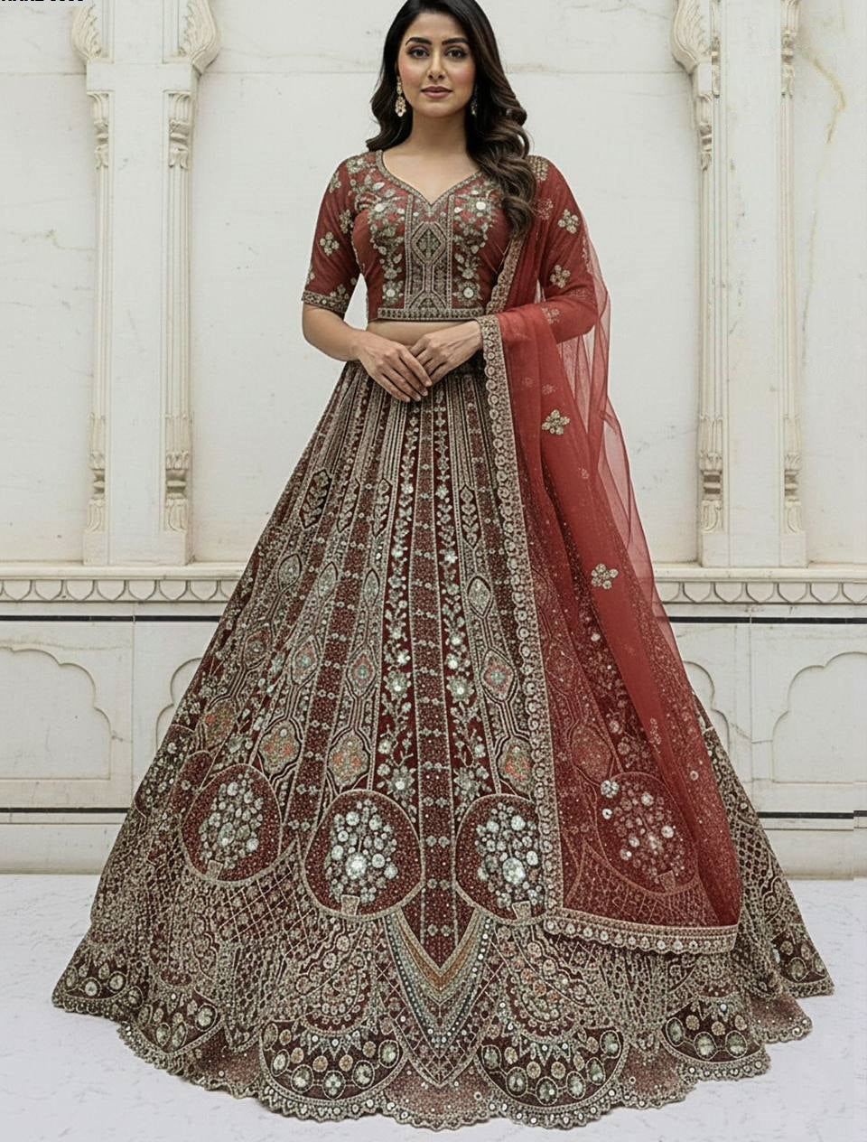 Premium Designer Lehenga Set (Rust Colour)