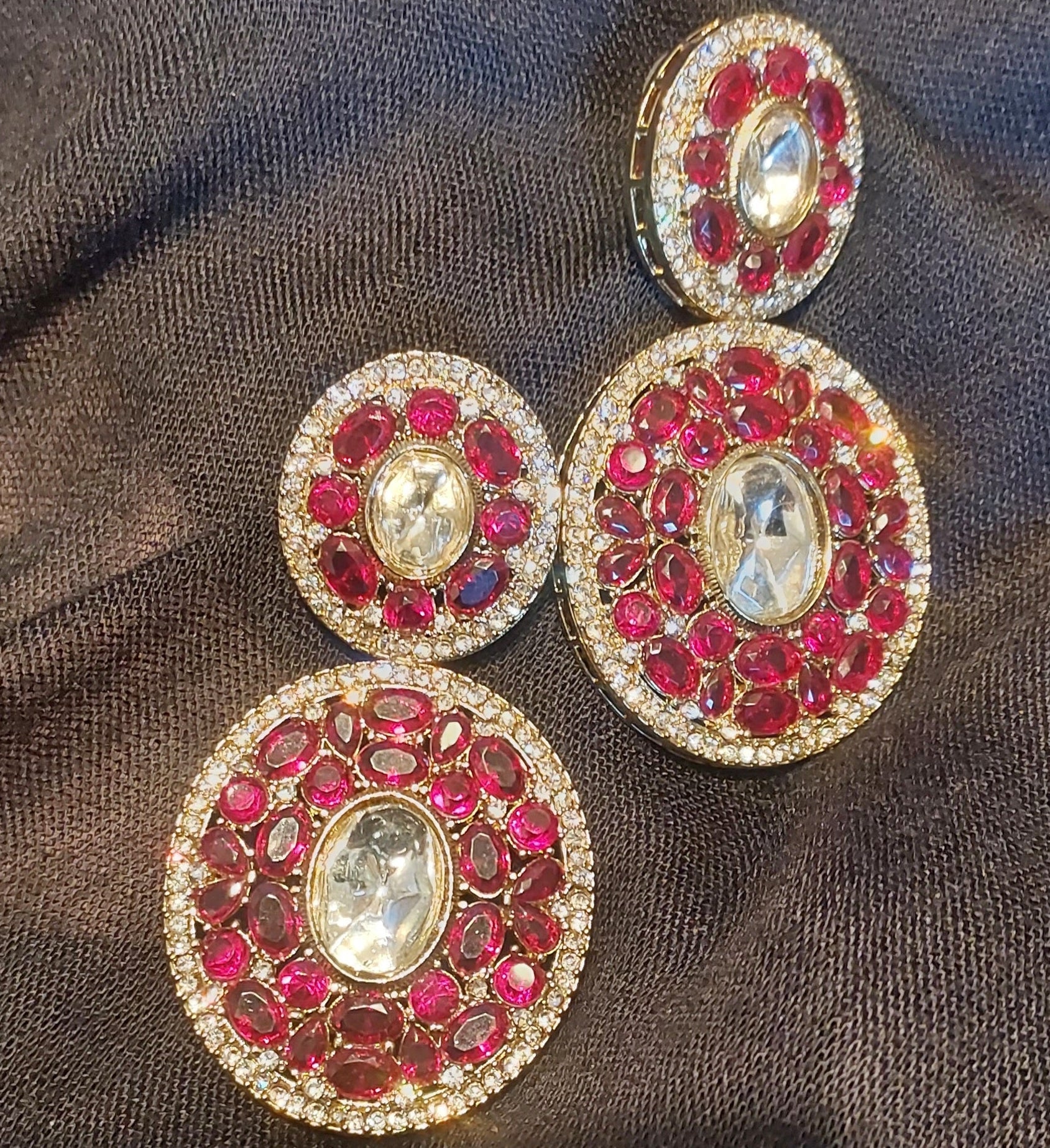 Premium Kundan Stone Earrings – Maroon & Baby Pink