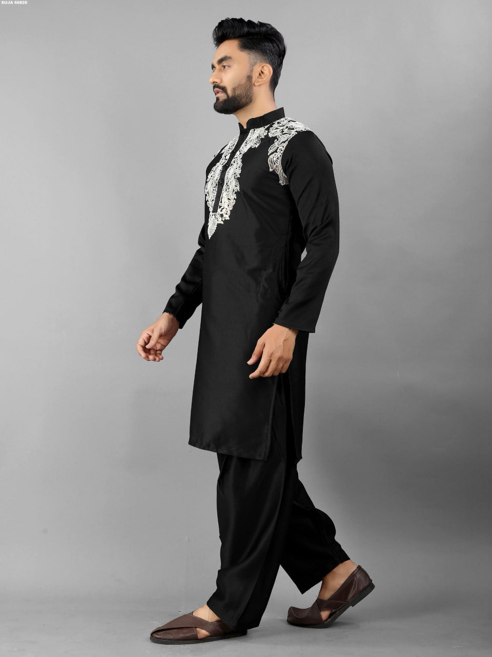 Embroidered Pathani Kurta with Shalwar Set