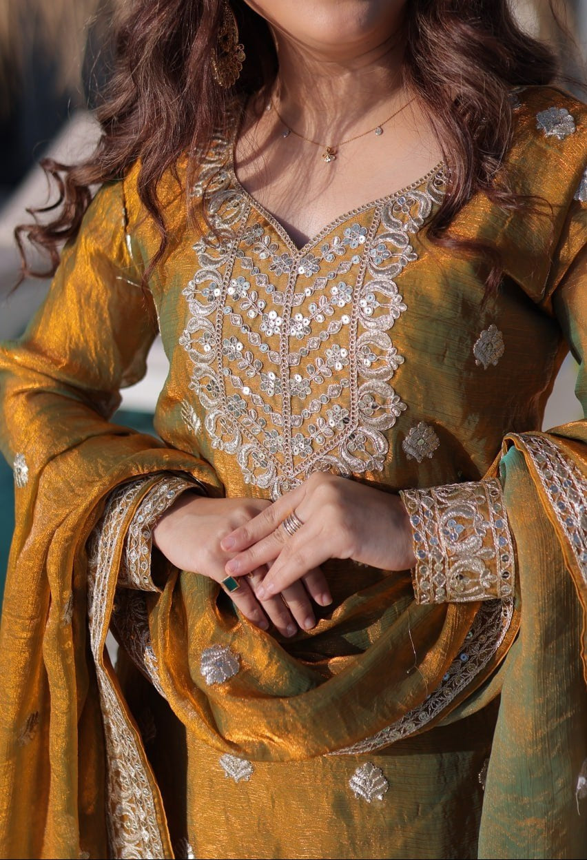 Premium Fendi Chiffon Embroidered Sharara Set