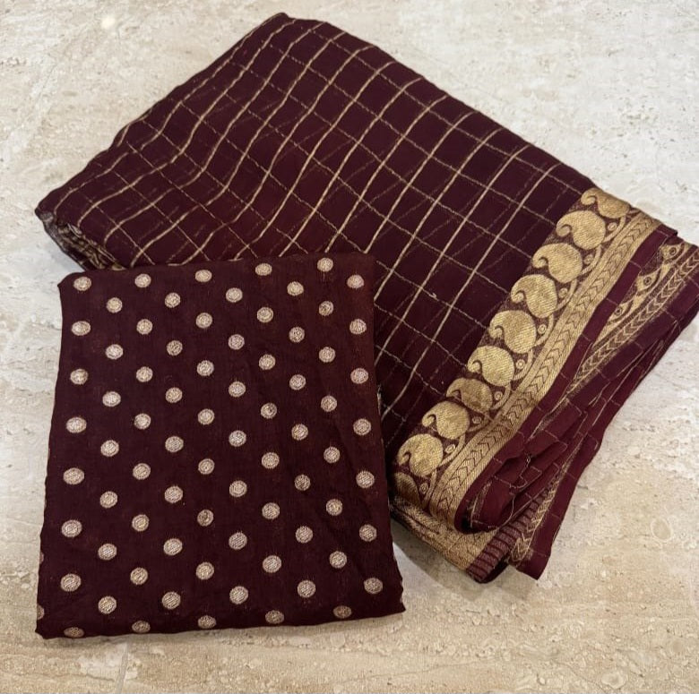 Viscose Georgette Saree with Banarasi Silk Blouse