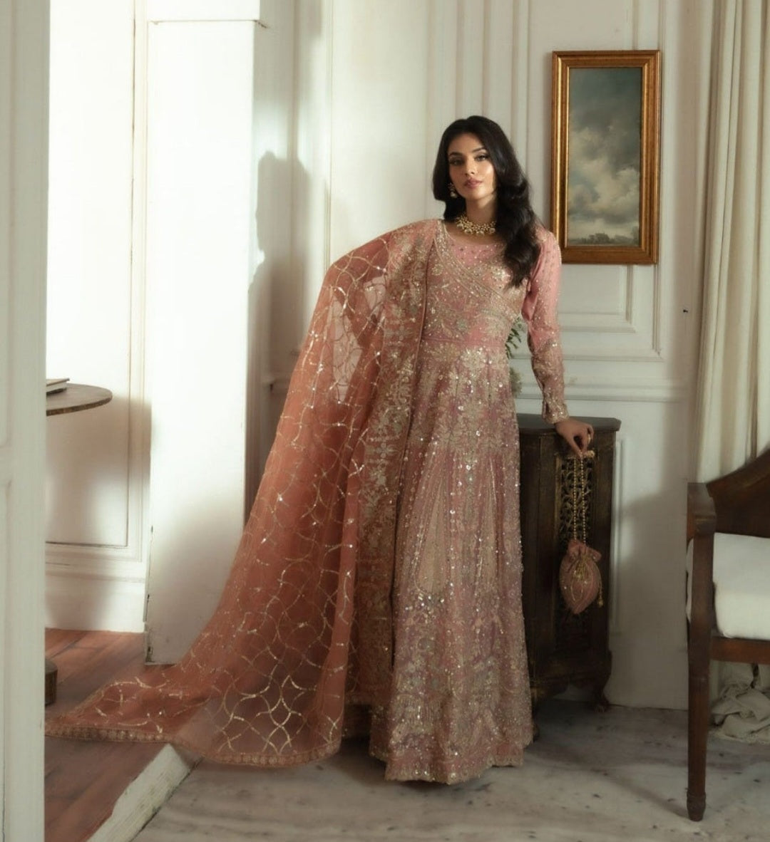 Safeena – Blush Pink Embroidered Anarkali Suit Set