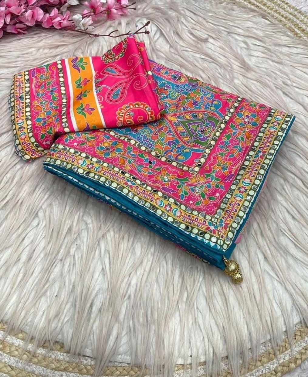 Designer Chinon Silk Saree (Pink)