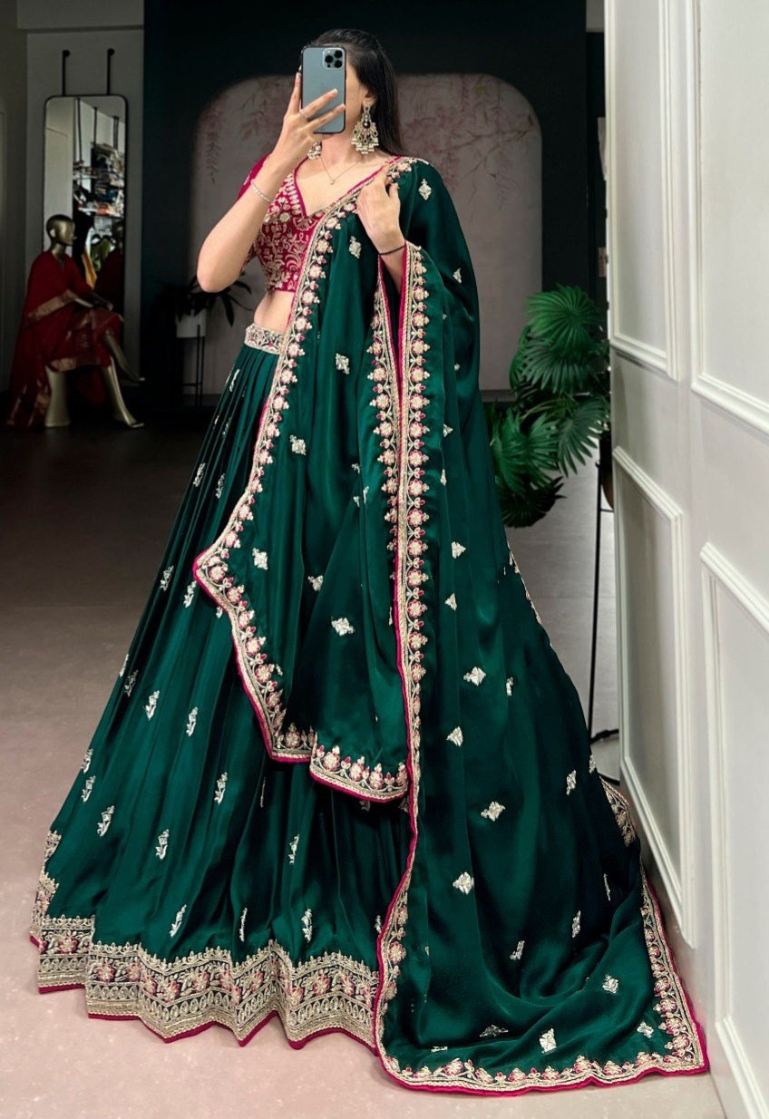 Luxury Silk Satin Embroidered Lehenga Set